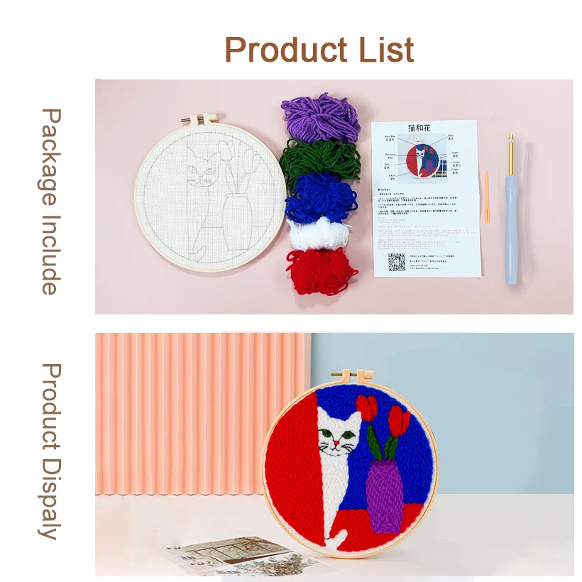 DIY Craft Punch Needle Embroidery Kits Sewing Kit Needlework Cross Stitch for Beginner Magic Pock Pen Set Home Painting Decor